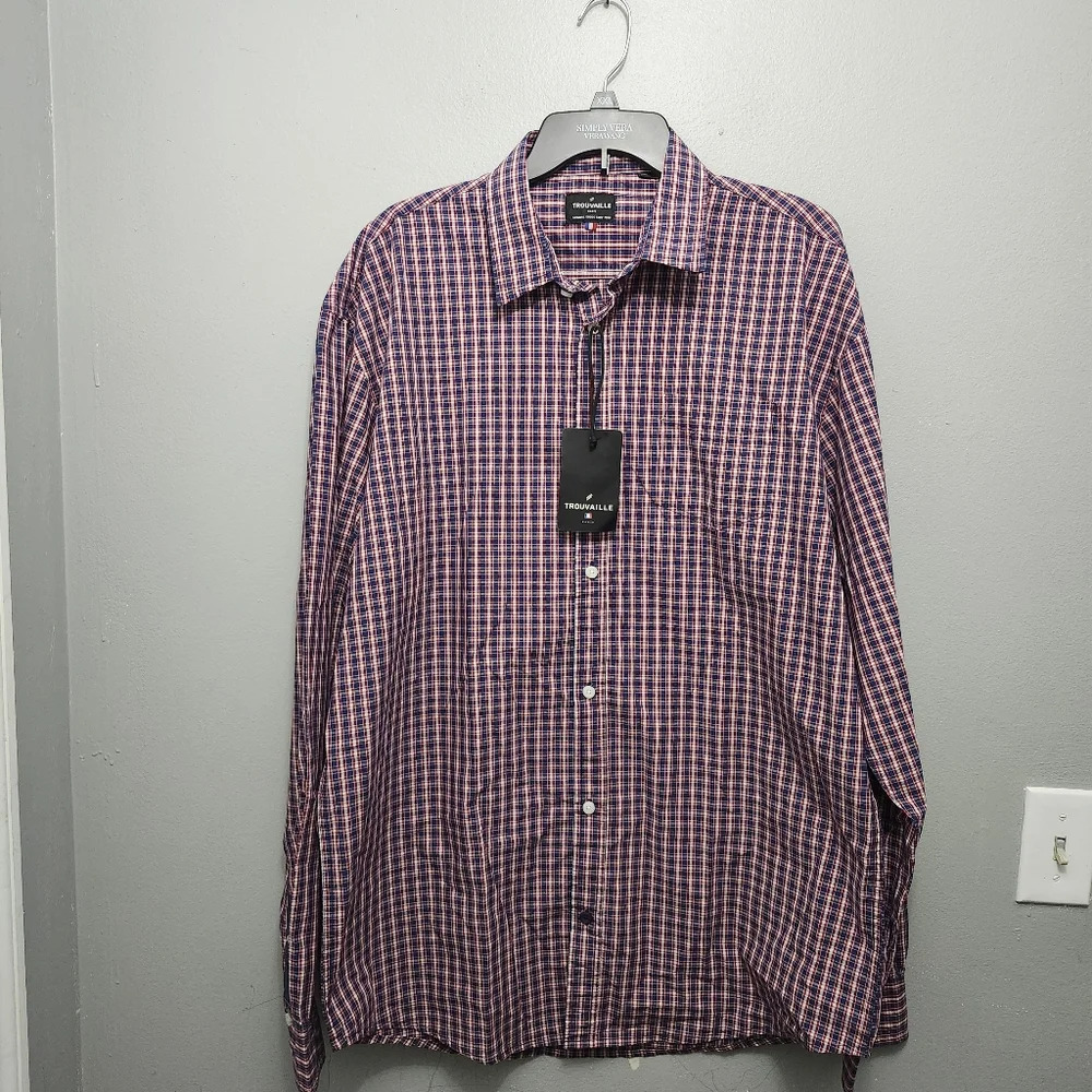 Trouvaille men's button-down shirt size XXL plaid red and blue long sleeve